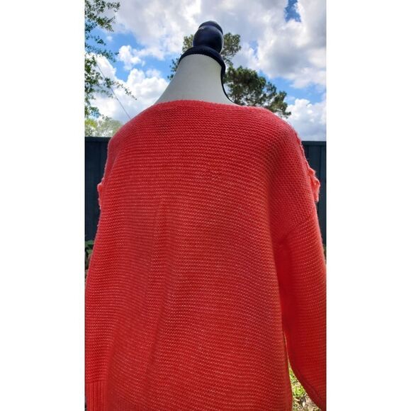 Scoop NYC NEW Women's Fringe Sweater Pullover color is dark salmon pink sz Large - Picture 6 of 8